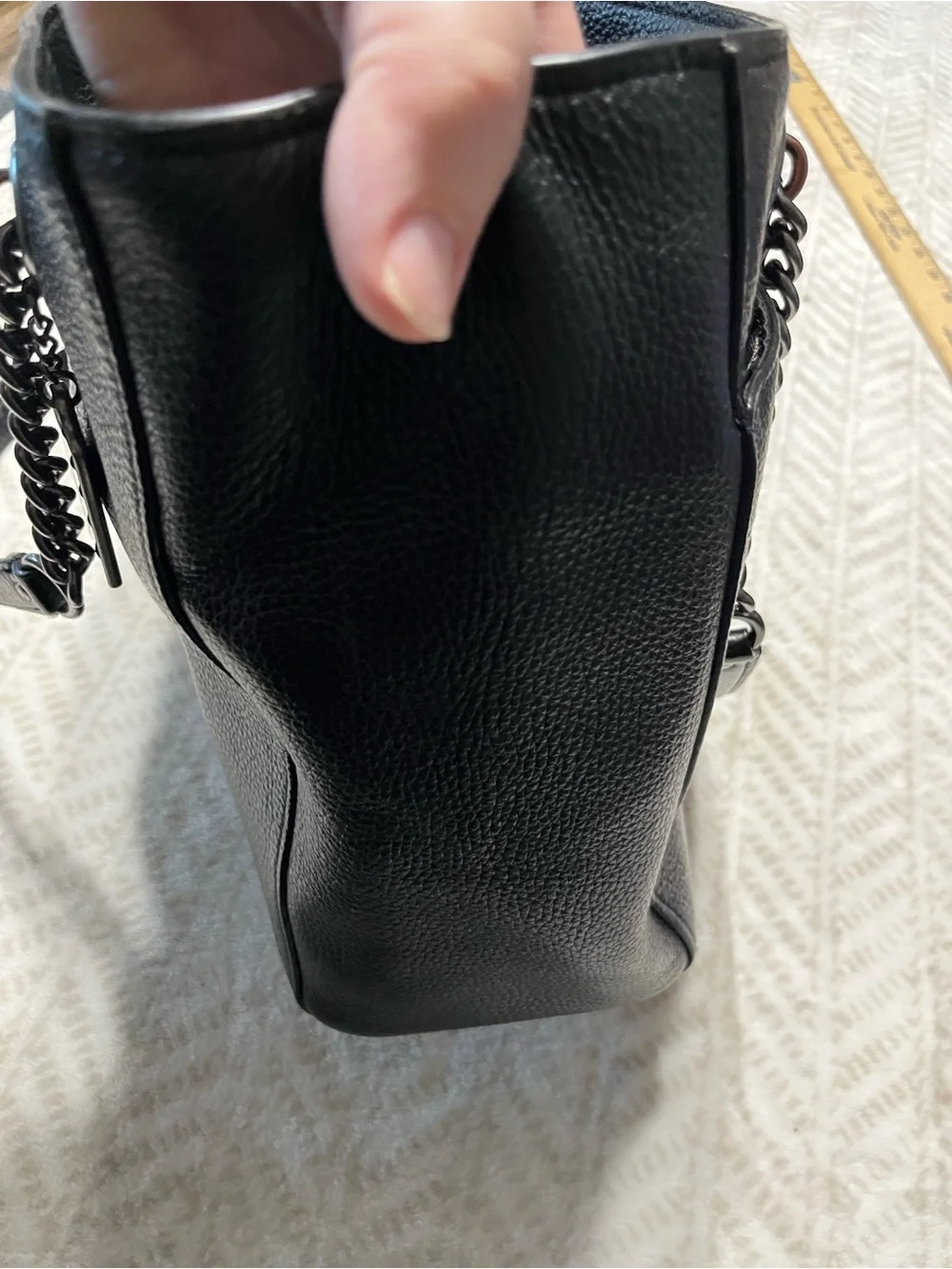 Coach Black Leather Tote with Chain-Accent Straps - Picture 2 of 13